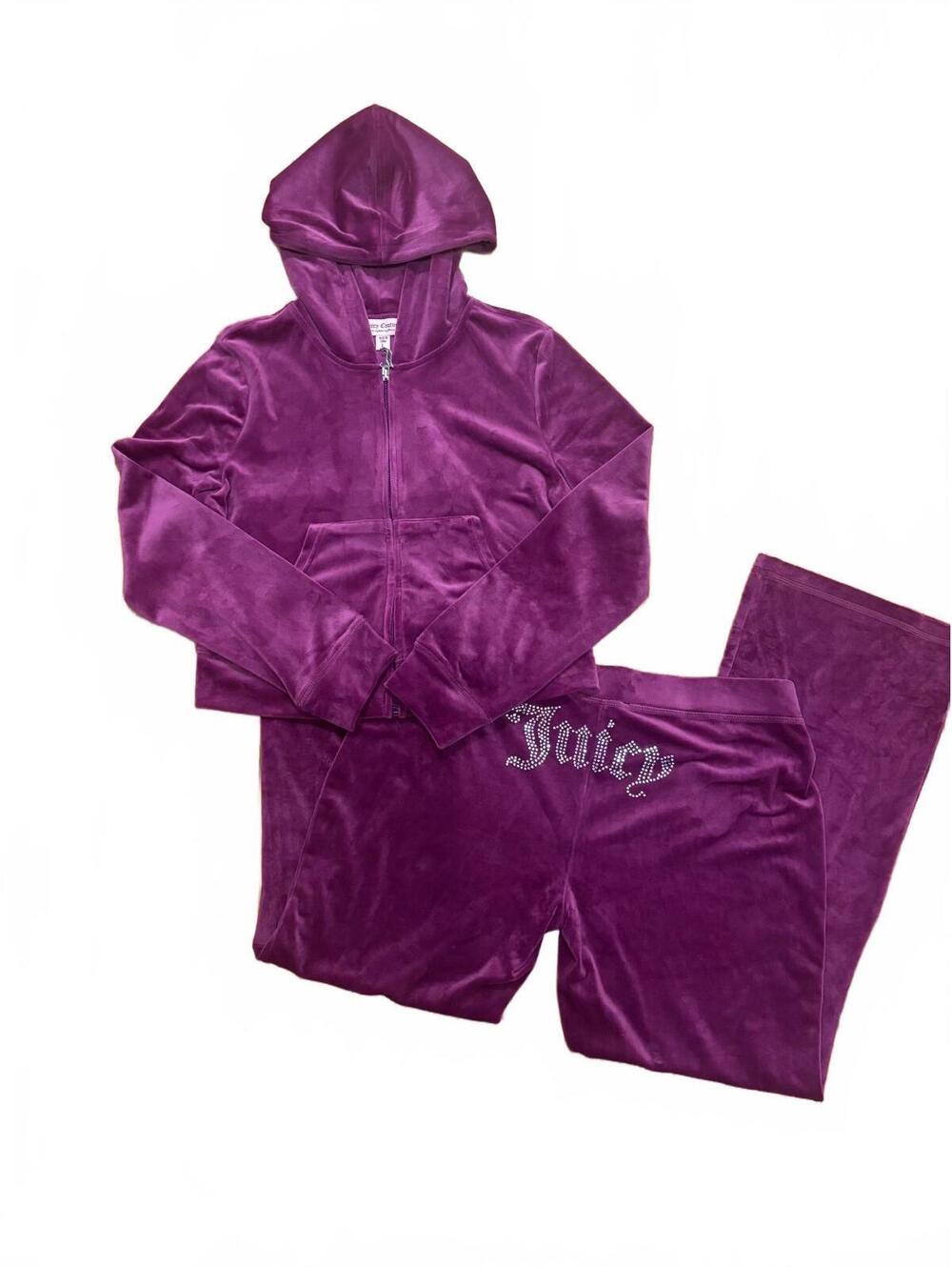 Juicy Couture 2pc Set Violet Purple Booty Bling Velour Flare Tracksuit Large Y2K